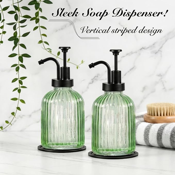 SheeChung Green Glass Soap Dispenser, 12 Oz Liquid Hand Soap Dispenser - Image 5