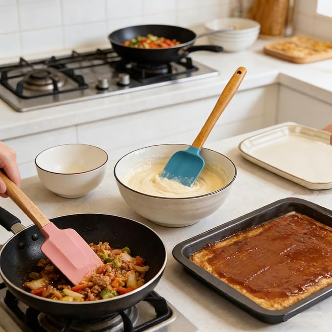 3PCS Silicone Spatula Wooden Handle Set, Heat Resistant Silicone Spatula - Image 4