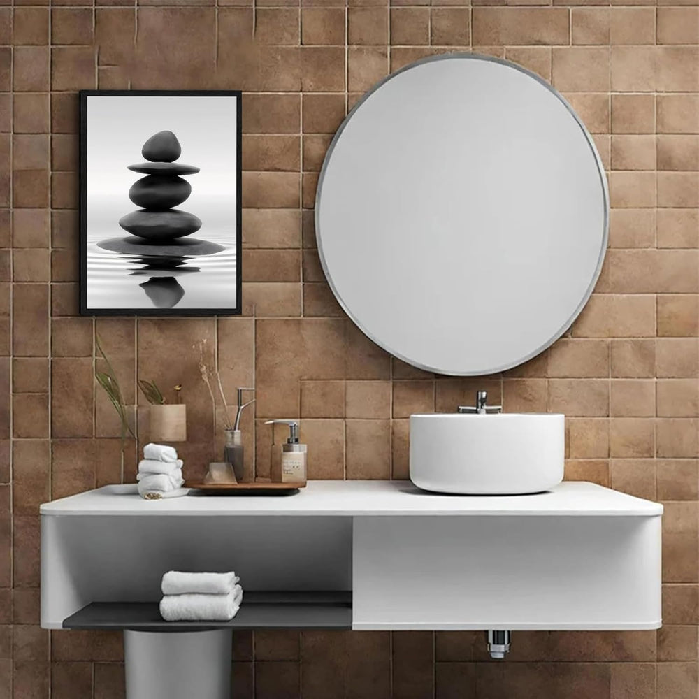 DCMVJHZV Framed Black and White Bathroom Wall Art Zen Stones in the water Bat...