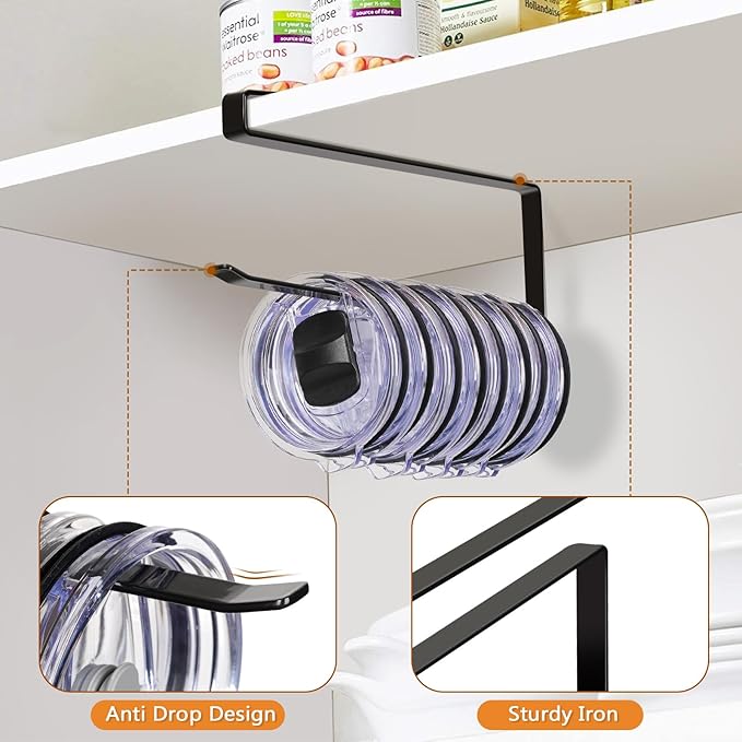 Tumbler Lid Organizer 2 Pack Tumbler Lid Storage Hook Up to 20 Lids, Space - Image 5