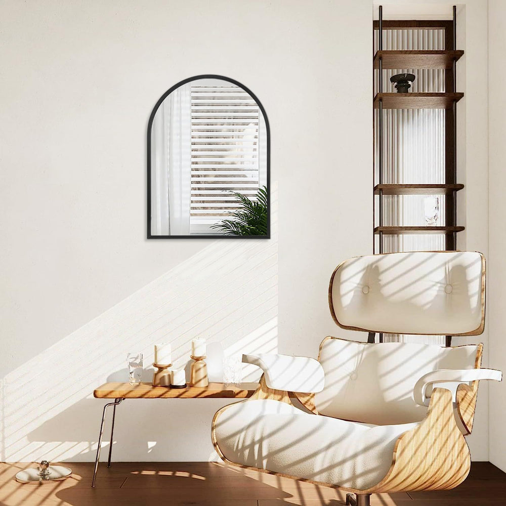 Arch Wall Mirror 20"x16" Large Black Bathroom Mirror Metal Frame Mi...