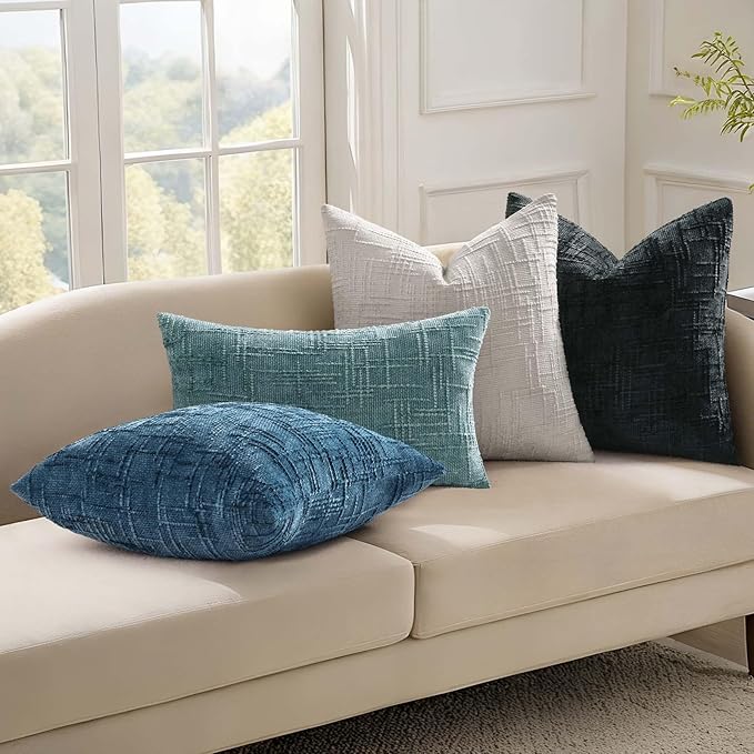 decorUhome Navy Blue Chenille Euro Sham Throw Pillow Covers 24x24 Set of 2 - Image 5