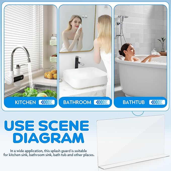 PRETYZOOM Acrylic Sink Water Splash Guard, 15.7x8 Inches Sink Splash Guards - Image 2