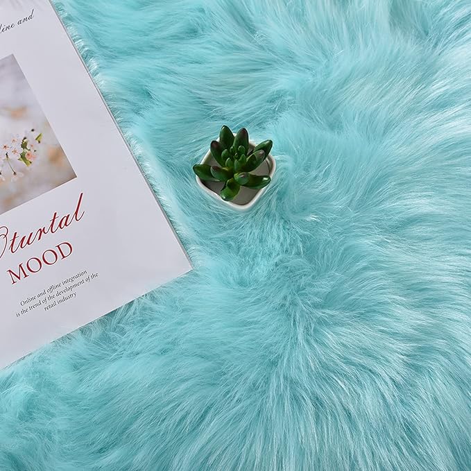 Latepis Blue Rugs for Bedroom Washable 3x5 Faux Sheepskin Fur Rug Fluffy Shaggy - Image 6