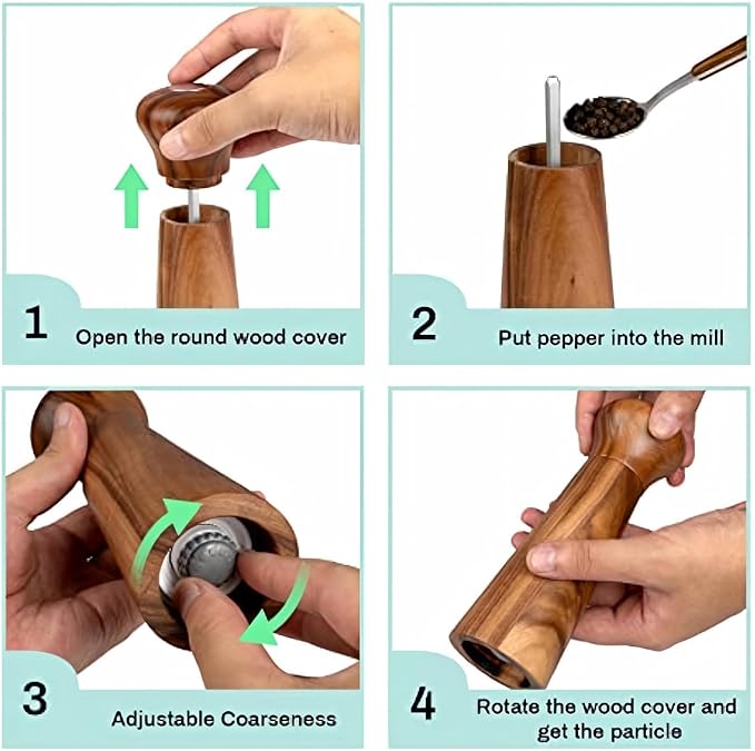 Wooden Salt and Pepper Grinder Set, Pepper Grinder Pepper Mill - Image 3