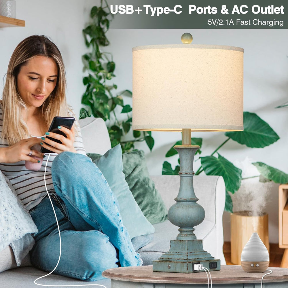 Farmhouse Table Lamps Set of 2, 26" Vintage Rustic Touch Control 3-Way D...
