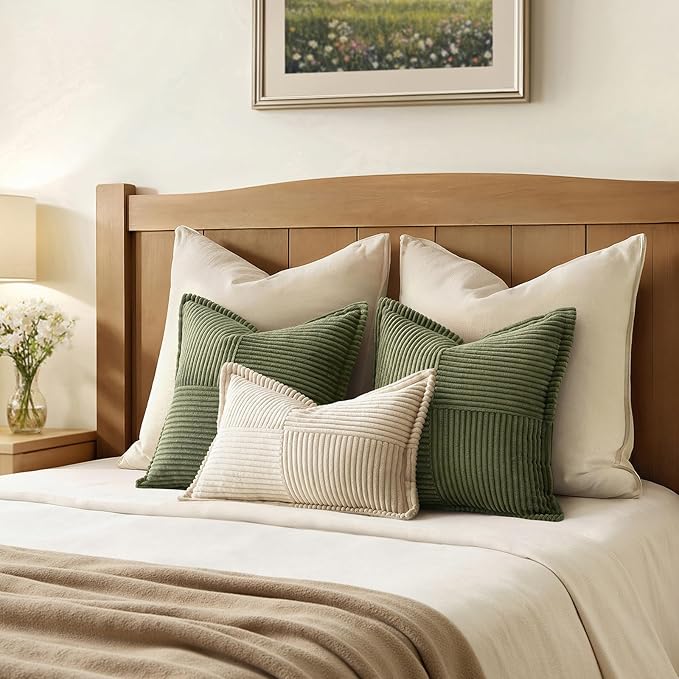 MIULEE Olive Green Corduroy Decorative Euro Sham Pillow Covers 24x24 Inch - Image 3