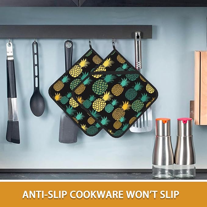 Tropical Pineapples Pot Holder Set of 2, Heat Resistant Potholders Oven Hot Pads - Image 6