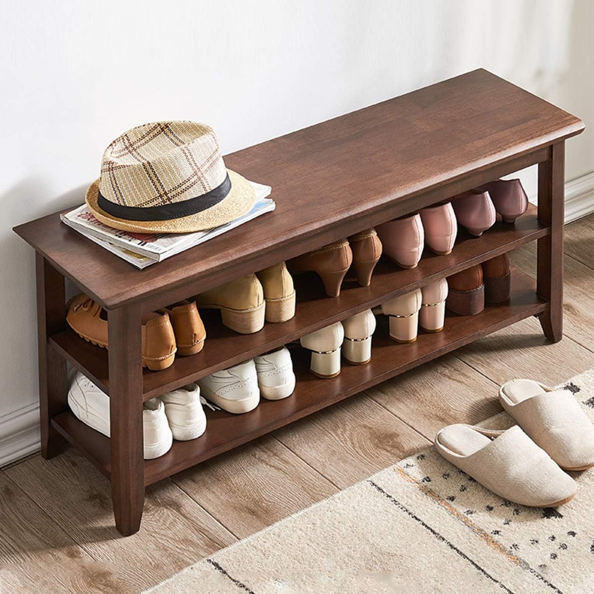 XKZG Shoe Rack Bench Wooden Shoe Storage Bench Entryway Bench, Brown, 39.4"