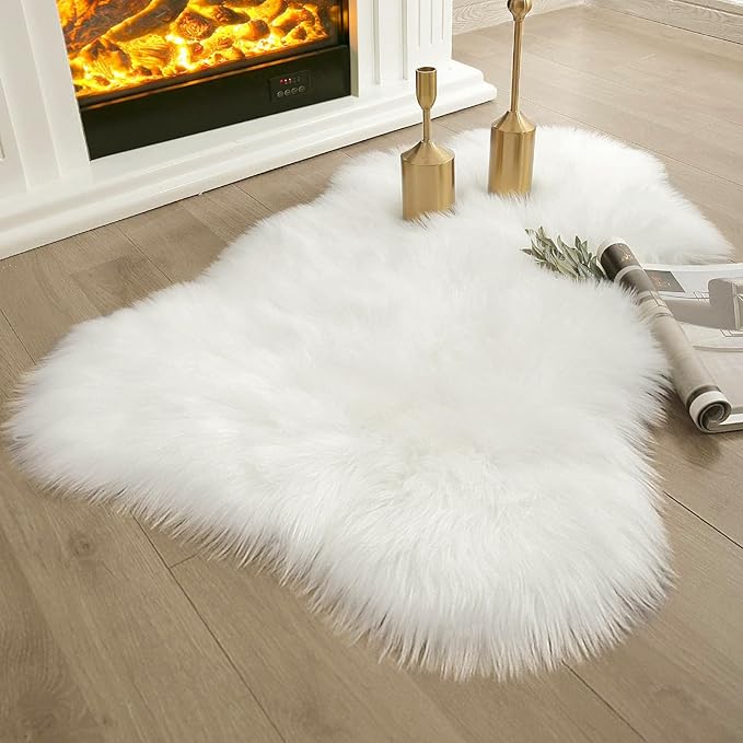 Ashler Faux Fur Rug, Fluffy White Small Sheepskin Rug, Ultra Soft 2x3 Ft Mat - Image 4