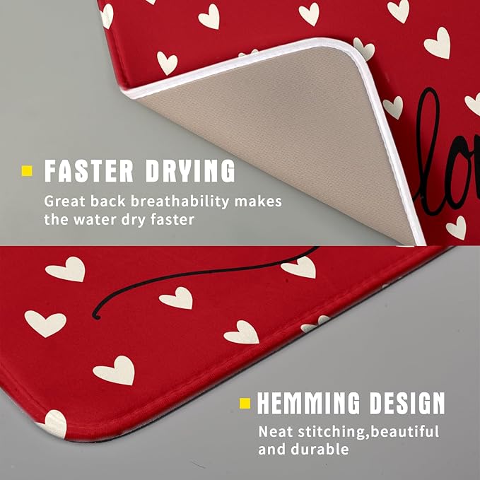 Giwawa Red Hearts Dish Drying Mat 16"x18", Valentines Day Symbol of Love Dish - Image 3