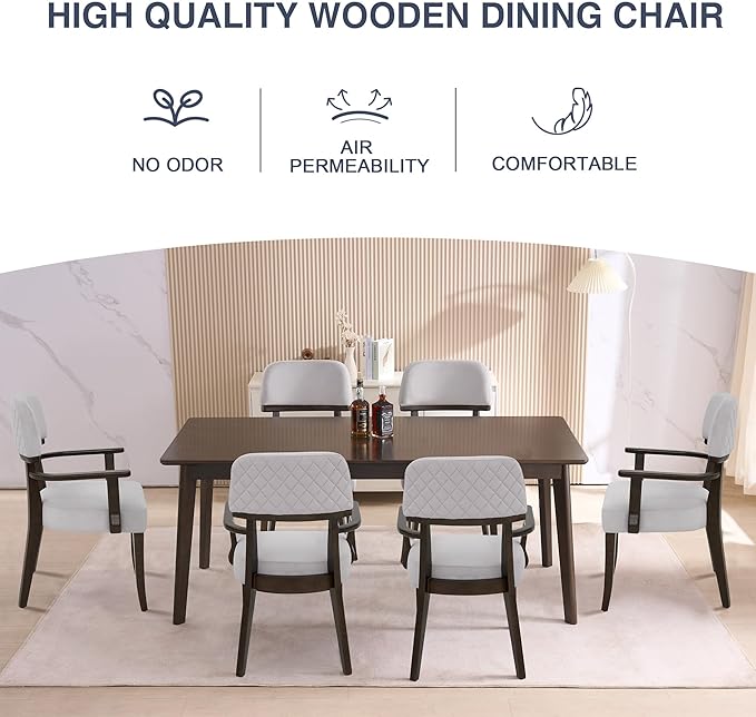 Modern Wood Dining Chairs with Arms Set of 2, Velvet Upholstered Kitchen Chai...