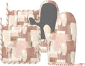 Oven Mitts and Pot Holders Set, Modern Art Dusty Pink Abstract Silicone Kitchen by DADABULIU