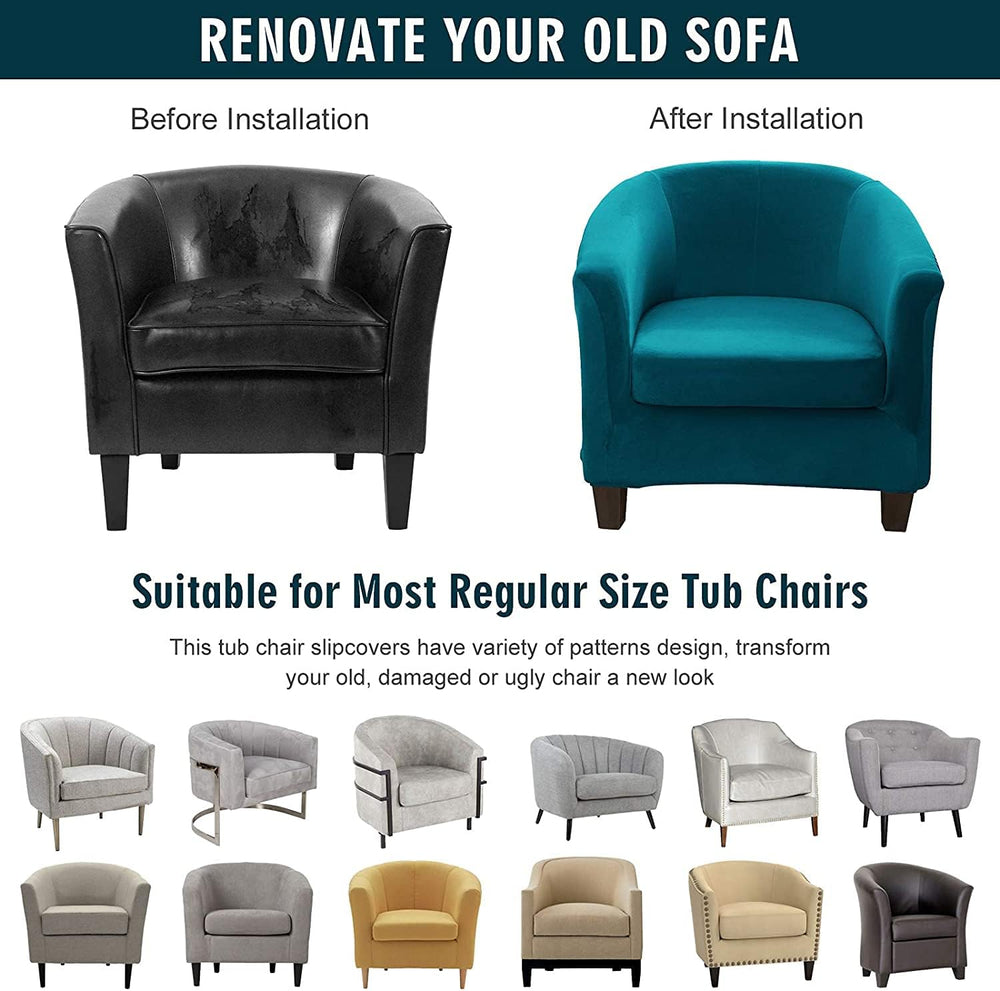 MIFXIN Tub Chair Slipcover 2-Piece Velvet Barrel Club Chair Covers with Cushi...