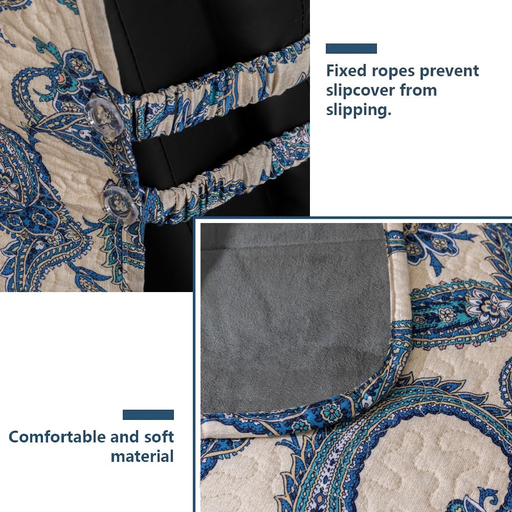 STONECREST Non Slip Recliner Chair Cover - Paisley Printing, Cotton Pre-Washed Recliner Cover, Embroidery Quilt Recliner Slipcover, Stay in Place (Blue, Recliner 25" Regular)