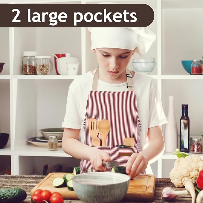 2 Pack Stripes Kids Apron, Kids Cooking Aprons - Image 3