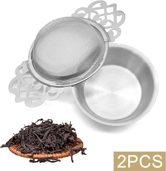 2 Pack Tea Strainers with Drip Bowls Stainless Steel Mesh Tea Infusers Loose - Image 2