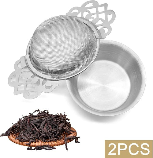 2 Pack Tea Strainers with Drip Bowls Stainless Steel Mesh Tea Infusers Loose - Image 2
