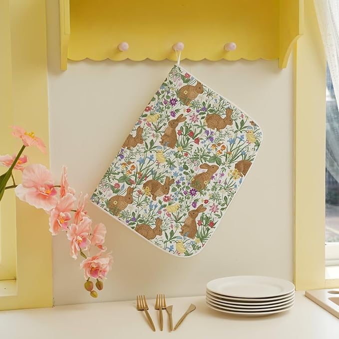 Spring Easter Dish Drying Mat 18 x 24 inch Vintage Rabbit Bunny Decorative - Image 5