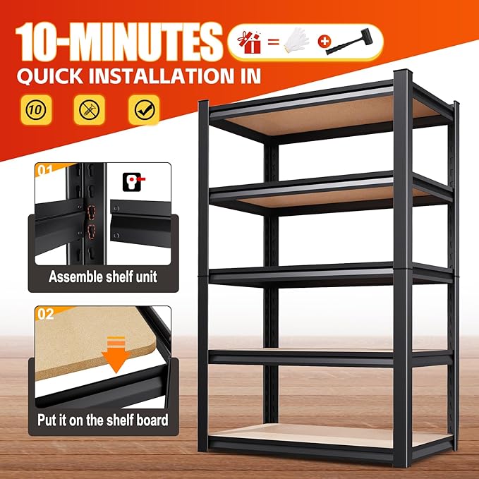 Set of 4 46" W Garage Shelving-2050 lbs 5 Tier Storage Shelves, Adjustable - Image 4
