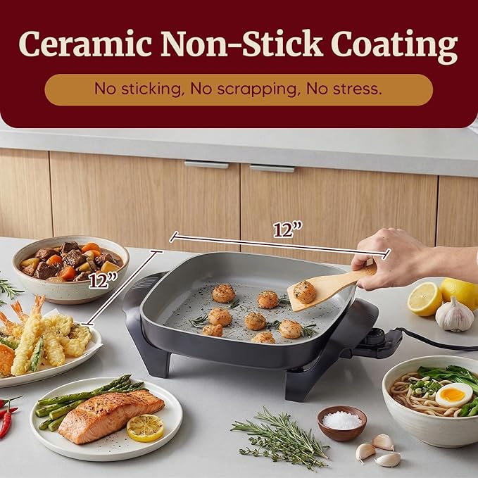 Elite Gourmet 12"x12"x2.15” Ceralast™ PFAS Free Ceramic Electric Skillet - Image 6