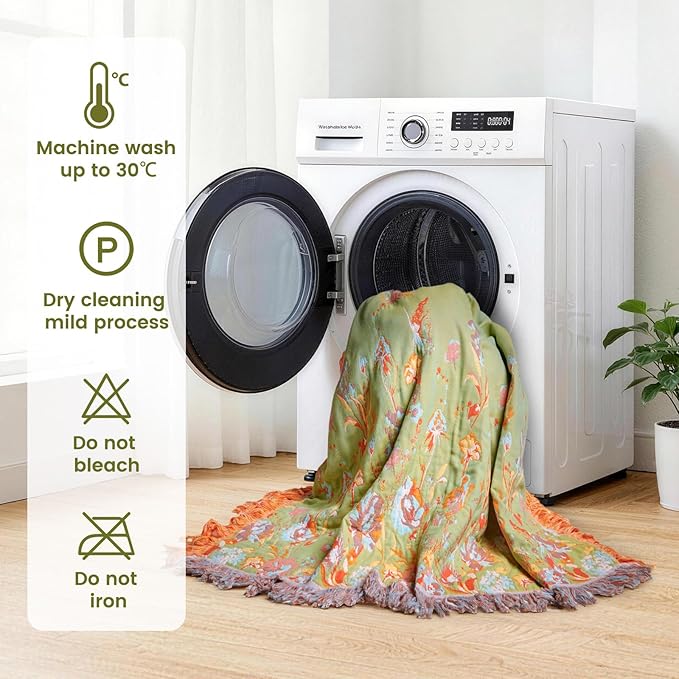 MSGKV Boho Throw Blanket 60"x80" Floral 100% Cotton Blanket - Image 6