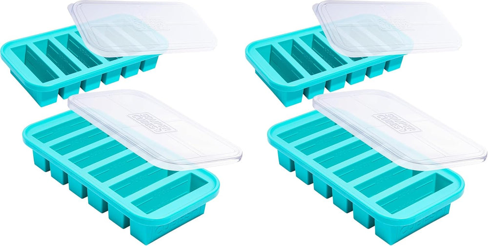 Souper Cubes 1/2 Cup Silicone Freezer Molds with Lids, Aqua, 4-Pack