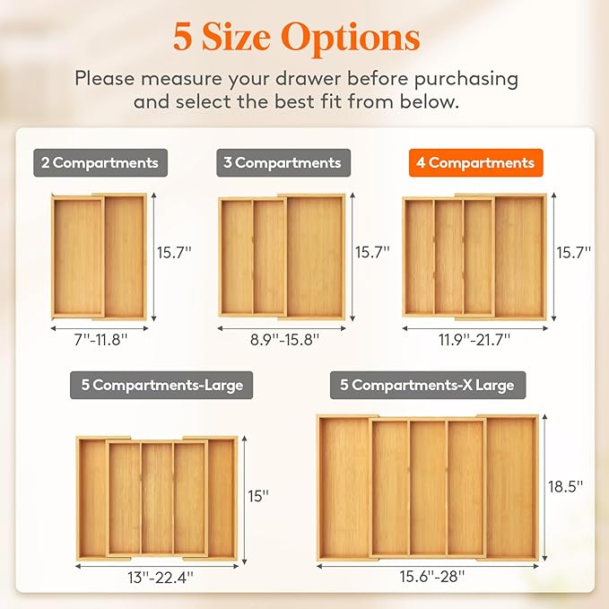 Lifewit Utensil Organizer for Kitchen Drawer, Expandable Cooking Utensil Tray - Image 2