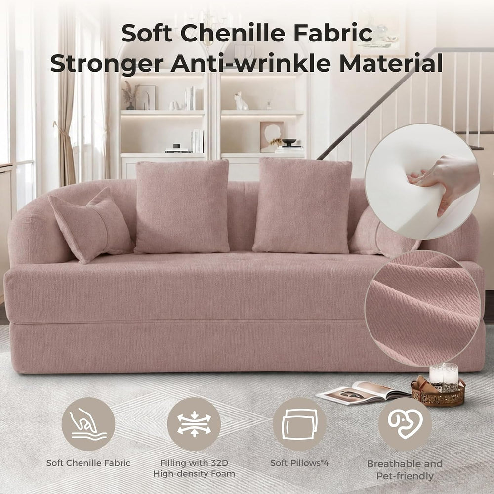 70" Convertible Sofa Bed, Chenille Boneless Comfortable Sleeper Futon