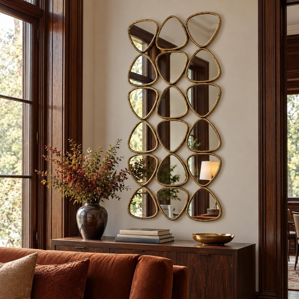 Large Geometric Decorative Wall Mirror, 47.2 x 23.6 in, Antique Gold