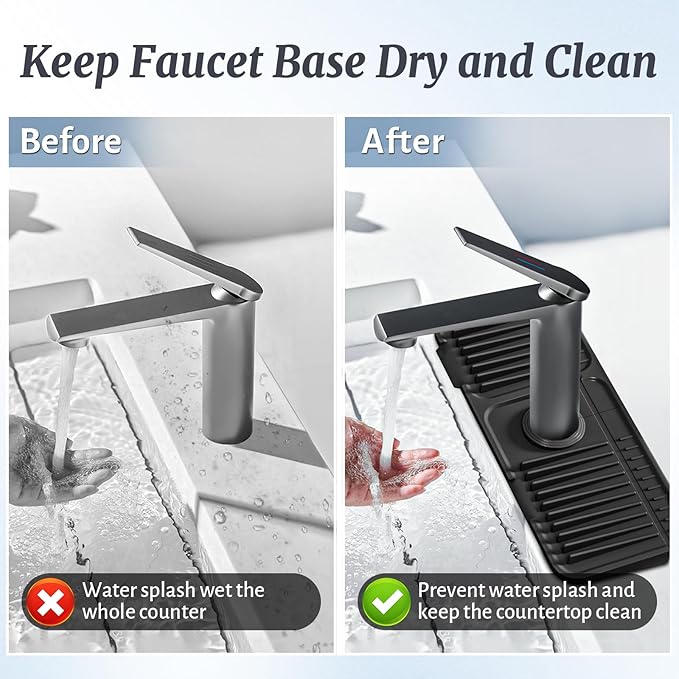 PoYang 14.6 inch Faucet Mat for Kitchen Sink Splash Guard, 7° Slope Silicone - Image 7