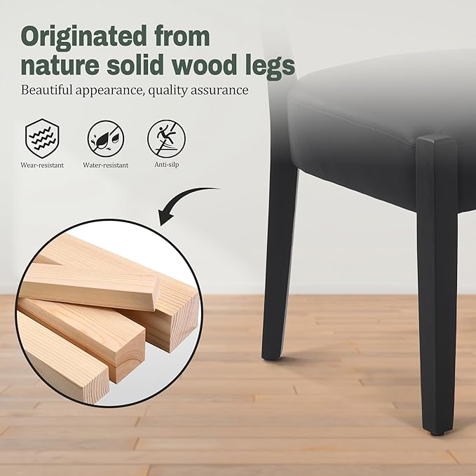 Modern Black Dining Chairs Set of 4, Faux Leather Upholstered Kitchen & D...