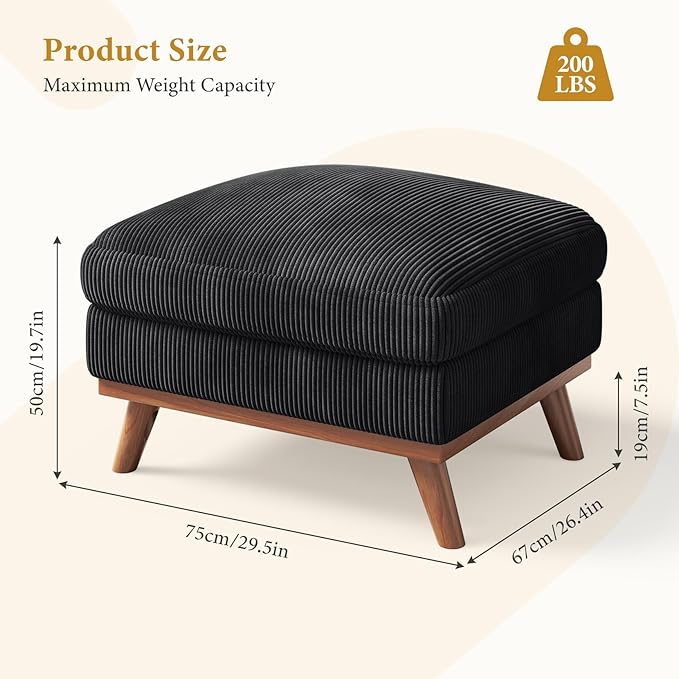 Vesgantti Large Ottoman for Modular Sofa, 29.5" Corduroy Ottoman with Sp...