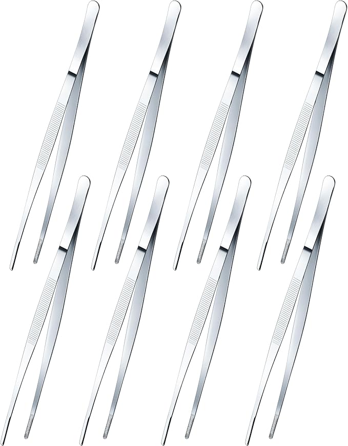 Yaomiao 8 Packs 8 Inch Bar Tweezers Silver Cocktail Tongs Long Garnish Tweezers by Yaomiao