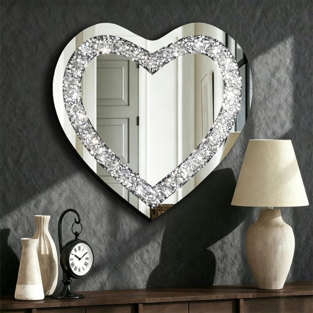 DMDFIRST Crystal Crush Diamond Heart Shaped Silver Mirror for Wall Decoration...