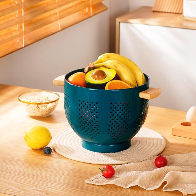 Metal Colander with Wood Handle, Powder Coated Steel Large Kitchen Strainer - Image 6