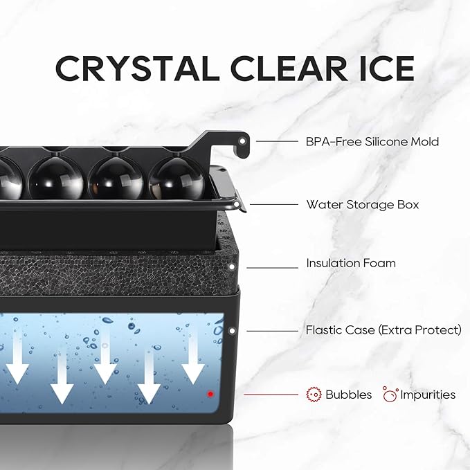 Mooues Clear Ice Cube Maker, 8 Large Whiskey Ice Cubes Mold, 2 Inch Silicone