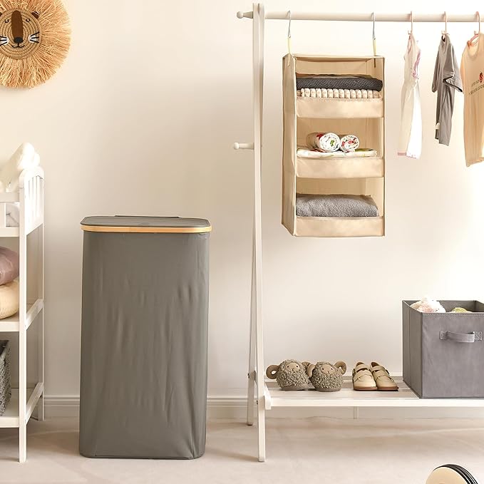 GRANNY SAYS 3-Shelf Hanging Closet Organizer, Khaki Closet Storage Hanging - Image 4