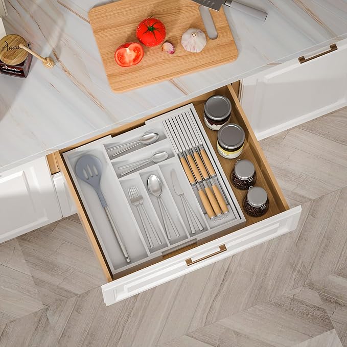 TIOPGHAD Bamboo-Silverware-Drawer-Organizer-Kitchen, Expandable Utensil Holder