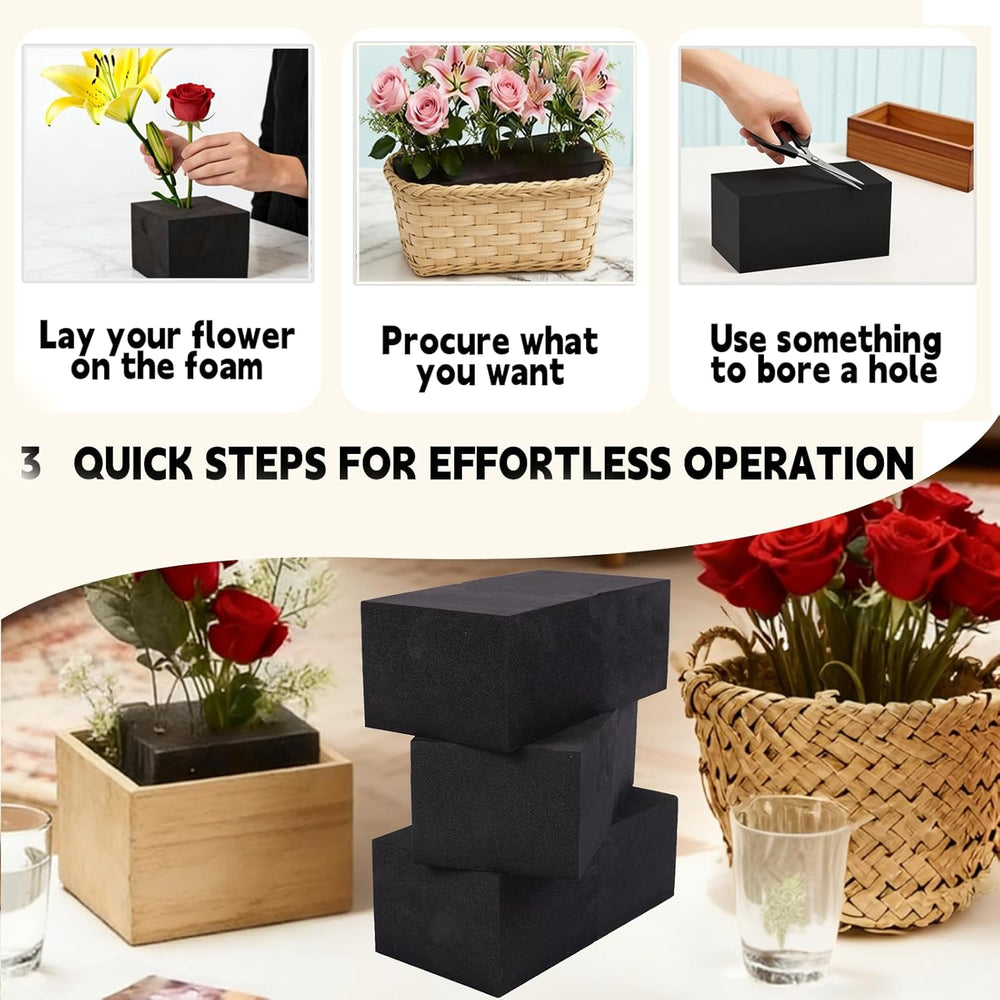 16 Piece Reusable Floral Foam Blocks black, 9 x 3 x 3 Inch, Water Resistant, ...