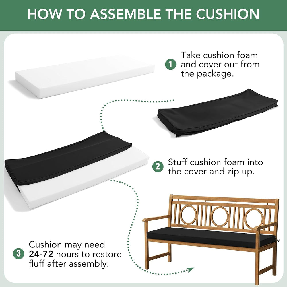 Summsun Outdoor Bench Cushion Pad, 42 x 18 x 3 Inch, Black