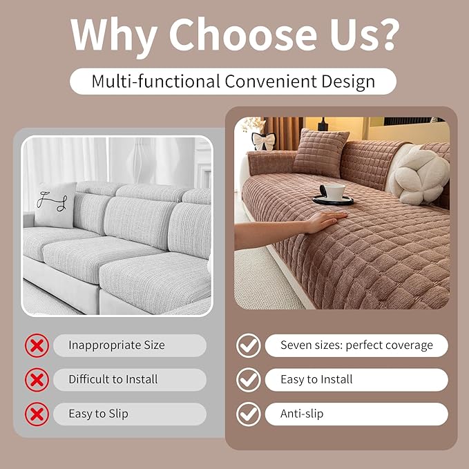 Velvet Couch Cover, Plush Sectional Sofa Cover Washable, Anti Slip Sofa - Image 3