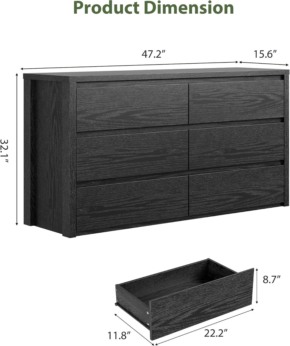 Garvee 6 Drawer Dresser for Bedroom, Wood Chest of Drawers Handle Free