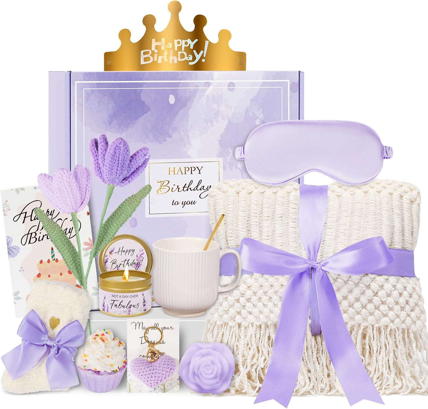 Birthday Gifts for Women - 13PCS Unique Happy Birthday Easter Gifts Basket for Mom Her Best Friend Sister Wife Girlfriend Coworker - Relaxing Spa Self Care Package Mothers Day Set (Lavender)