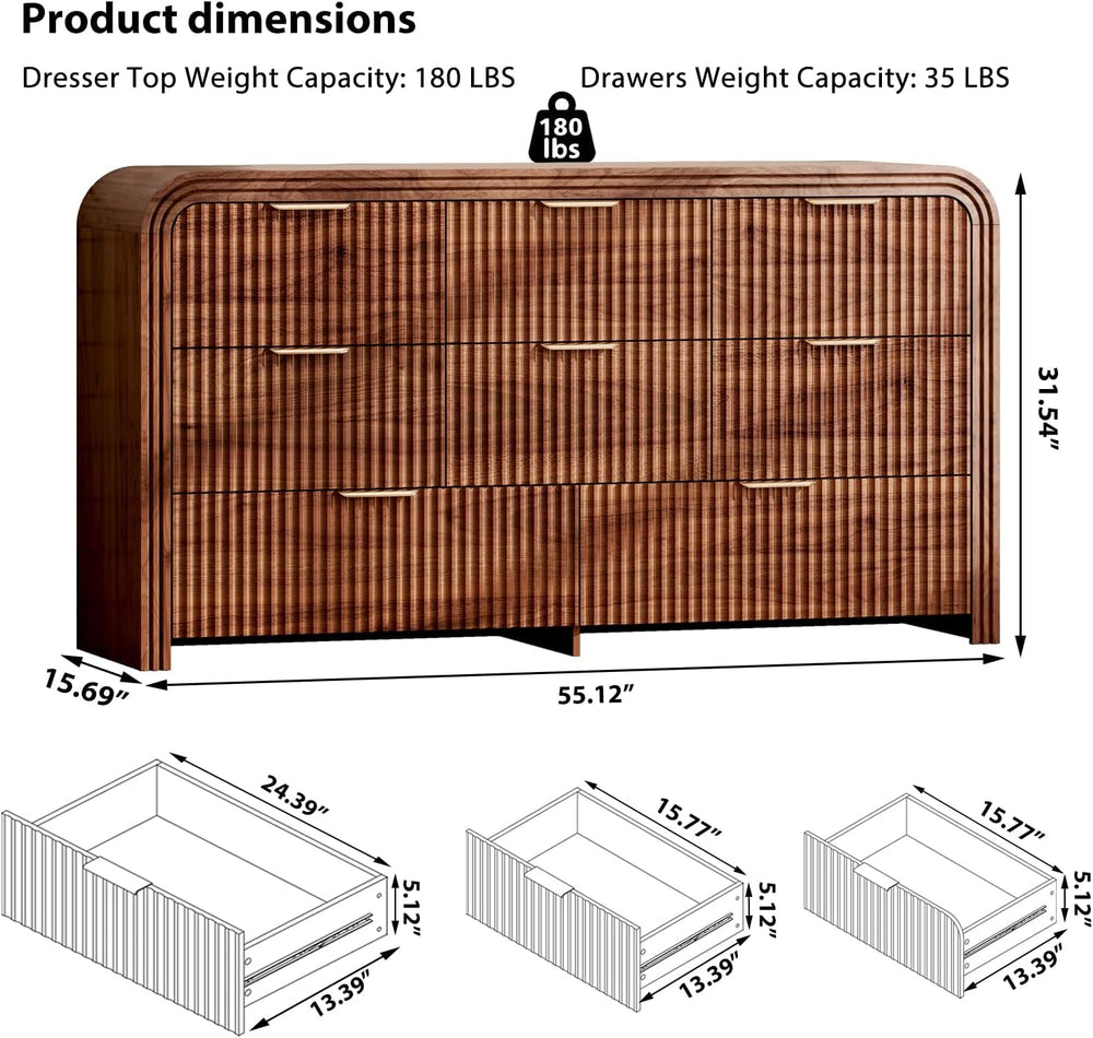 Ieejdn 55.12" Modern Chest of Drawer, 8 Deep Drawers,Clothes Organizer,L...