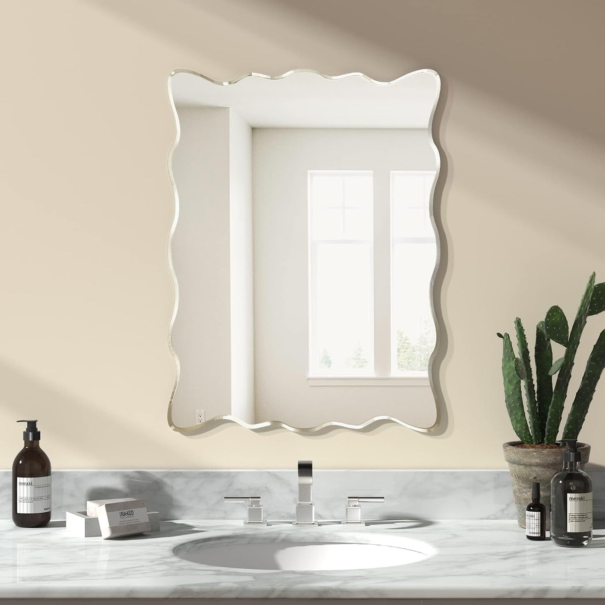 24''x32'' wall mirror frameless bathroom mirrors tempered glass, main product view