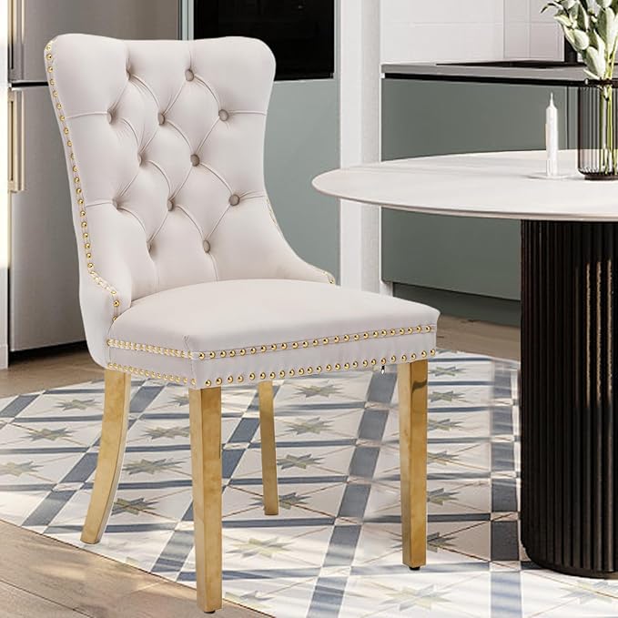 Velvet Upholstered Dining Chairs Set of 4, Modern Style Kitchen Side Chairs w...