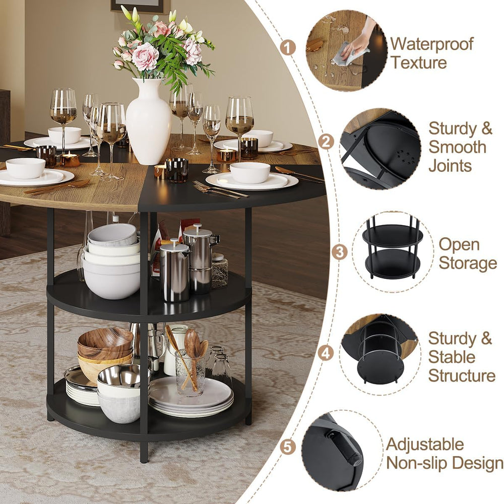 47 Inch Round Dining Table Set for 4，Kitchen Table and Chairs for 4 with Stor...