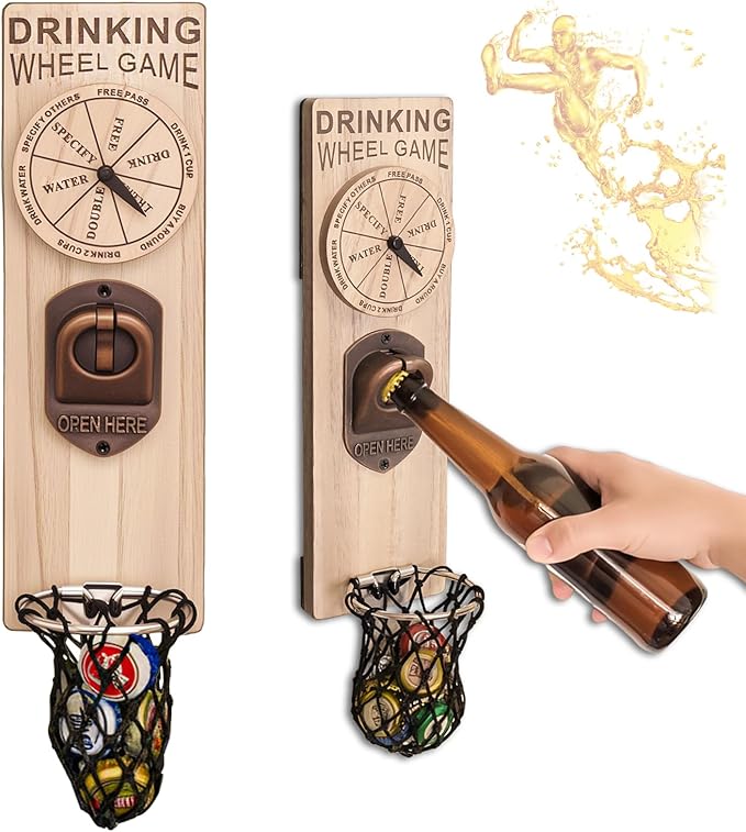 Magnetic Bottle Openers with Catcher, Wall Mounted Wooden Beer Bottle Opener by LUCYLANKER