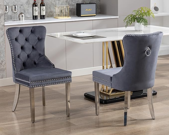 KCC Velvet Dining Chairs Set of 2, Upholstered High-end Tufted Dining Room Ch...